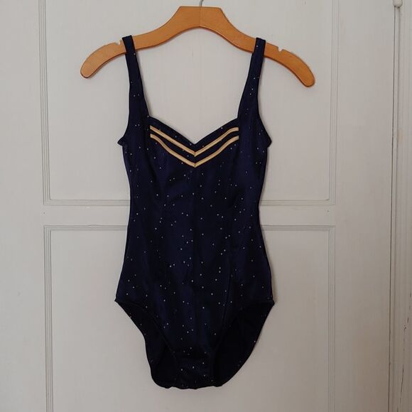 Vintage Longitude Women's One Piece Bathing Suit Navy with Gold Stars 8 Tall - Picture 1 of 10